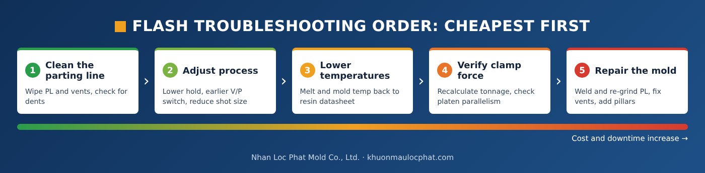 Flash troubleshooting order, cheapest first