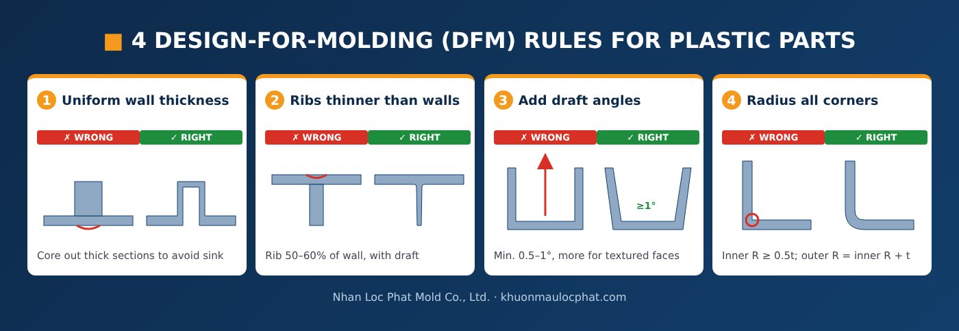 Design for manufacturing rules for plastic parts